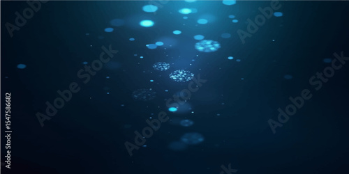 Deep blue abstract background with sparkling particles and underwater light waves