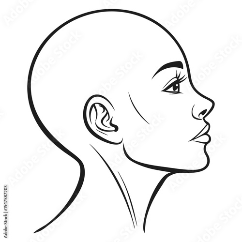 Bald Woman Profile Black Line Art Illustration head