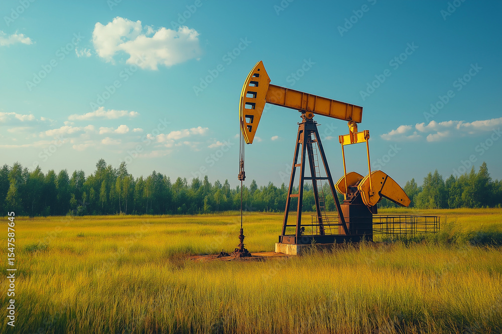 Working oil pump jack at sunset symbolizing petroleum extraction and global energy production industry Working oil pump jack at sunset symbolizing petroleum extraction and global energy production industry