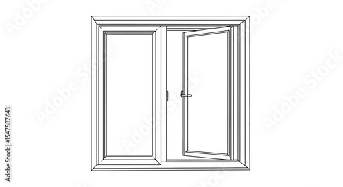 Sketch Style Vector Drawing of Open Home Window – Isolated Illustration