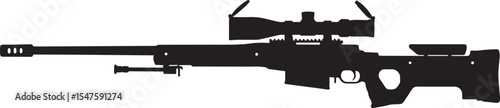 Silhouette of a Sniper Rifle with Scope and Bipod Deployed Design