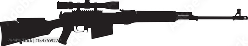 Silhouette of a Sniper Rifle with Scope on a White Background