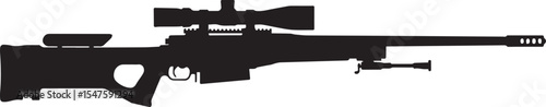 Silhouette of Sniper Rifle with Scope for Shooting and Aiming Practice