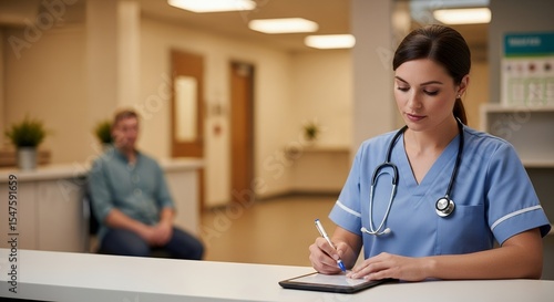 Focused Nurse Recording Patient Information in Hospital
