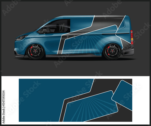 Yellow van with abstract black graphics for branding or advertising mockup