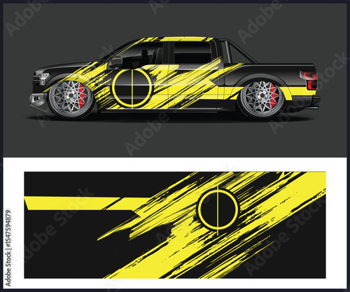 Modern sports car with two tone red and blue paint scheme on a bold red and white background