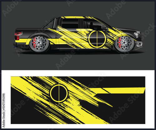 Modern sports car with two tone red and blue paint scheme on a bold red and white background