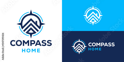 Creative simple compass home logo template. Abstract house with compass logo design vector illustration.