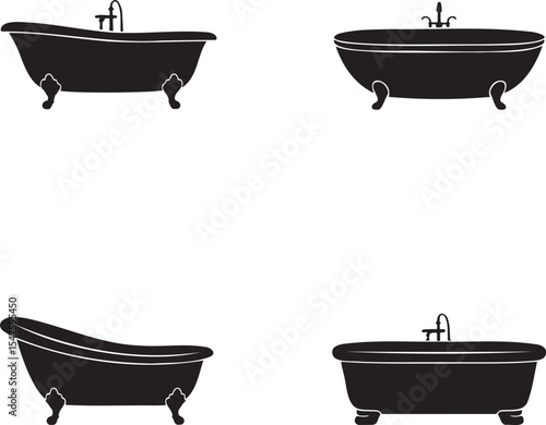 Bath tub silhouette set vector illustration isolated On Transparent Background