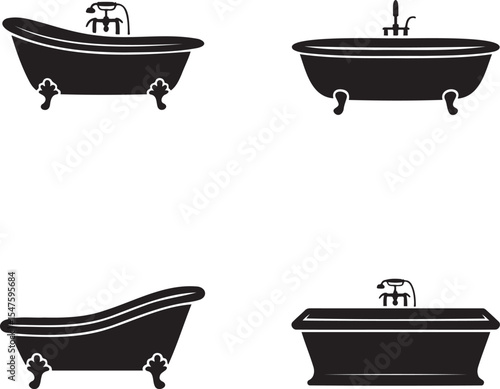 Bath tub silhouette set vector illustration isolated On Transparent Background