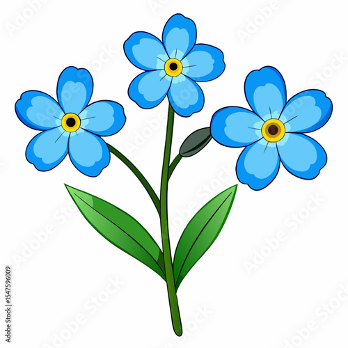 Detailed blue forget me not flower illustration with delicate petals