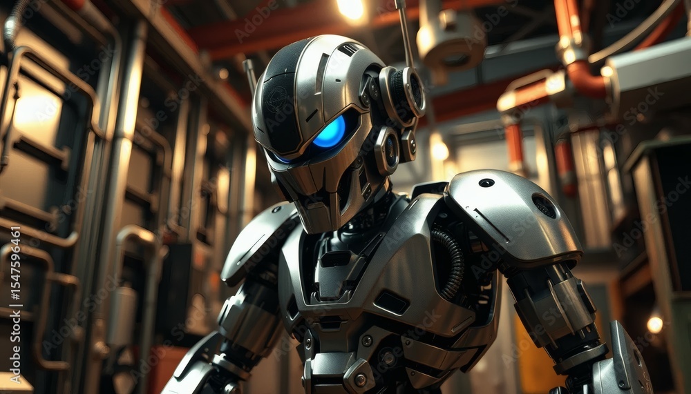 Futuristic Robot with Glowing Eyes in Modern Setting, Sci-fi Concept Art, Close Up Futuristic Robot with Glowing Eyes in Modern Setting, Sci-fi Concept Art, Close Up