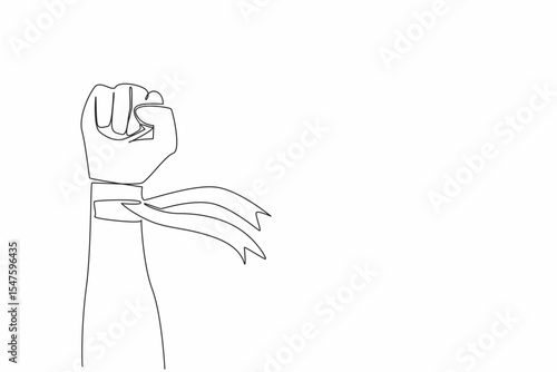 Single one line drawing clenched fists and on the wrists there are ribbons. Solidarity of workers. Fighting together to fight for all rights. May Day. Continuous line design graphic illustration
