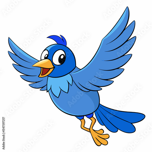 Detailed vector illustration of a blue bird in graceful flight