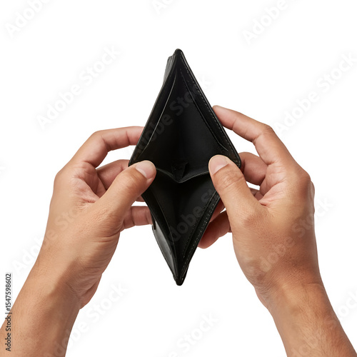 Empty Black Leather Wallet Open – Clean Isolated on Transparent Background (PNG) – Premium Finance Accessory, Minimalist Style, E-commerce, Mockup Ready, Banking & Money Concept