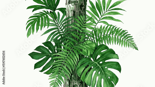Bough Mist Garden Plants grow on tree trunks isolated watercolor vector illustration svg