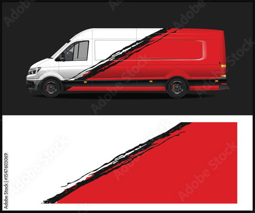 Modern sports car with two tone red and blue paint scheme on a bold red and white background