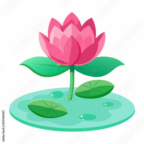  Pink Lotus Flower on Water Vector Illustration