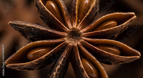 Macro Close-up of Star Anise Seeds, Revealing Intricate Details and Rich Brown Hues