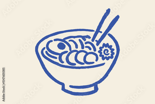 ramen bowl with chopsticks sketch vector illustration