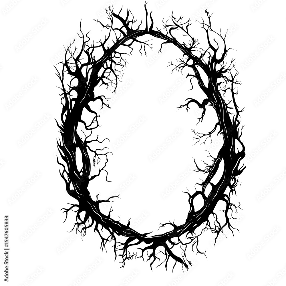 Haunted trees scary frame illustration silhouette shape vector