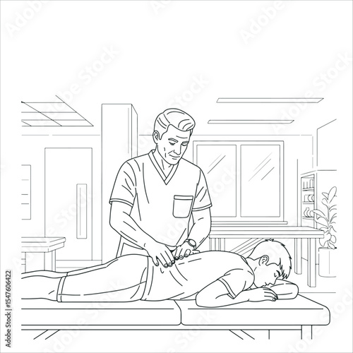 Chiropractor Performing Back Examination on a Patient Minimalist Editable Vector
