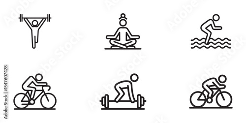 Line art illustrations of various athletic activities