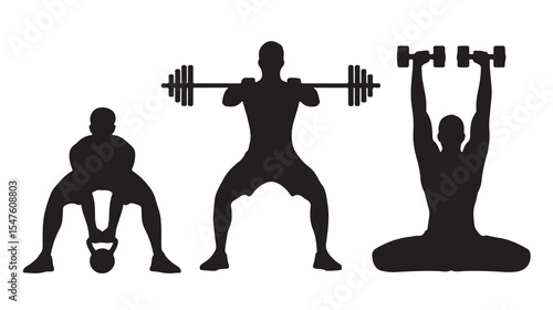 Weightlifting silhouettes showing strength training exercises