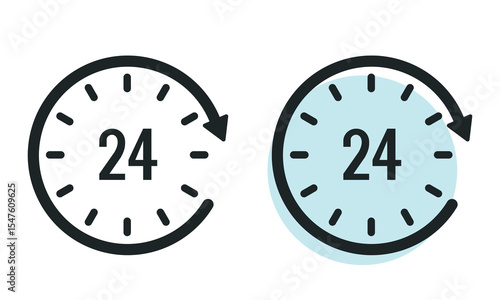24 hours icon. Round the clock. Vector clip art isolated on white background.
