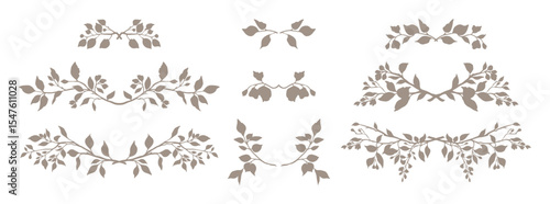 Elegant floral frame with hand drawn silhouette of branches and leaves set. Vector illustration for labels, corporate identity, wedding invitation, save the date, logo