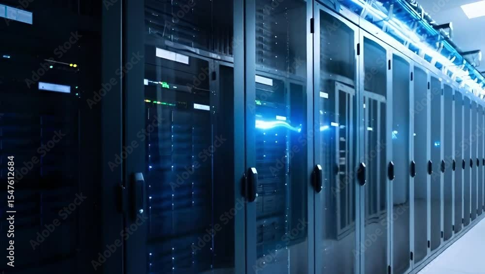 HD Data Center Server Room with Network Cables and Blinking Lights – Modern IT Infrastructure and Cloud Computing Concept HD Data Center Server Room with Network Cables and Blinking Lights – Modern IT Infrastructure and Cloud Computing Concept
