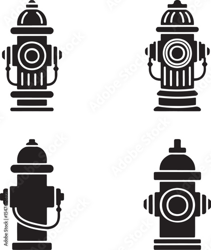 Fire hydrant silhouette set vector illustration isolated On Transparent Background