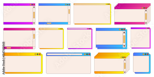 Desktop browser and dialog window templates. Computer user interface elements