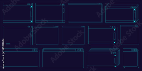 Desktop browser and dialog window templates. Computer user interface elements