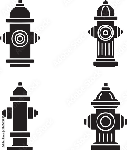 Fire hydrant silhouette set vector illustration isolated On Transparent Background