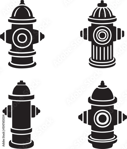 Fire hydrant silhouette set vector illustration isolated On Transparent Background