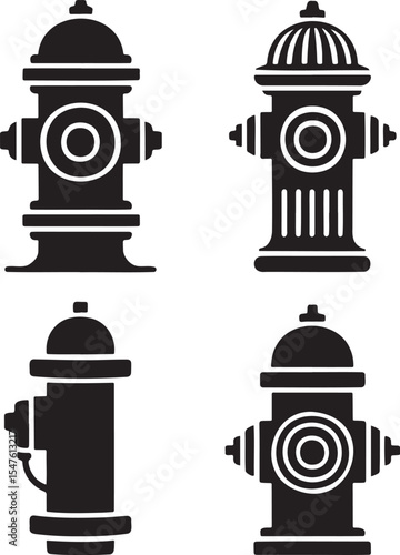 Fire hydrant silhouette set vector illustration isolated On Transparent Background