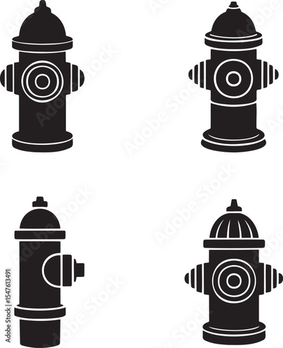 Fire hydrant silhouette set vector illustration isolated On Transparent Background