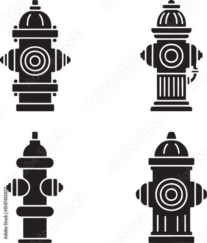 Fire hydrant silhouette set vector illustration isolated On Transparent Background