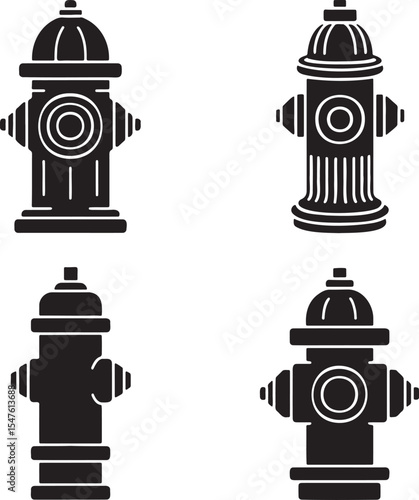Fire hydrant silhouette set vector illustration isolated On Transparent Background