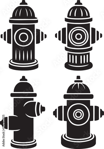 Fire hydrant silhouette set vector illustration isolated On Transparent Background