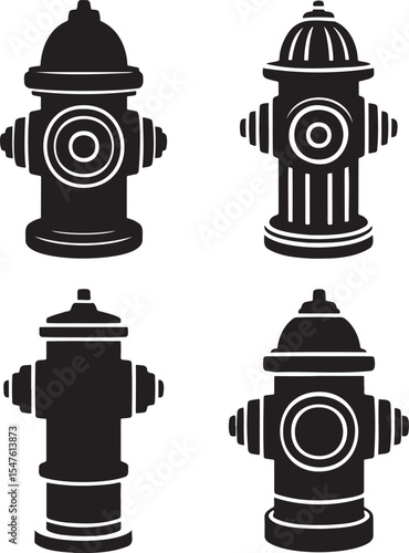 Fire hydrant silhouette set vector illustration isolated On Transparent Background