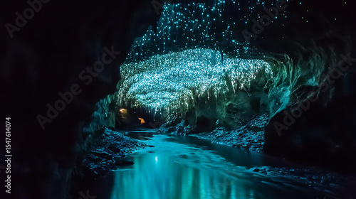 Dazzling sight of the glowing Waitomo glowworm caves discovered midjourney