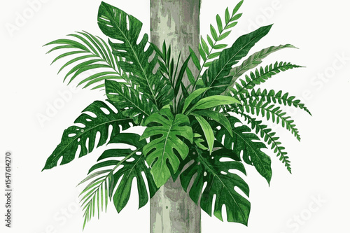 Moss-Cradled Bark Plants grow on tree trunks isolated watercolor vector illustration svg