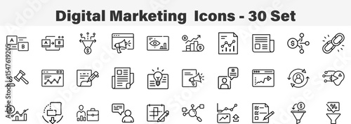 Set of 30 outline Digital Marketing  Icons. Line art icon collection. Editable stroke. Vector illustration