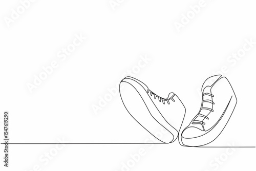Continuous one line drawing a pair of sneakers like walking. Very comfortable to use for walking or even running. National Two Different Colored Shoes Day. Single line draw design vector illustration