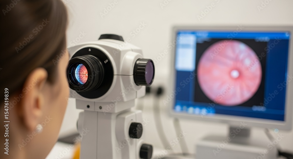 Naklejka premium Close-up of Ophthalmologist Examining Eye with Advanced Equipment