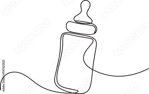 Continuous single line drawing of baby bottle with handle and nipple, minimal modern contour illustration on white background

