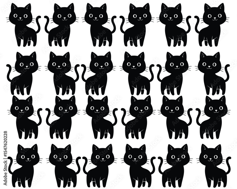 Obraz premium Adorable Black Cat Pattern for Children's Design Backgrounds and Apparel