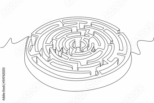 Single continuous line drawing labyrinth of circular plants. Educational playground. Learn to be patient in finding solutions. Winding garden. World Labyrinth Day. One line design vector illustration